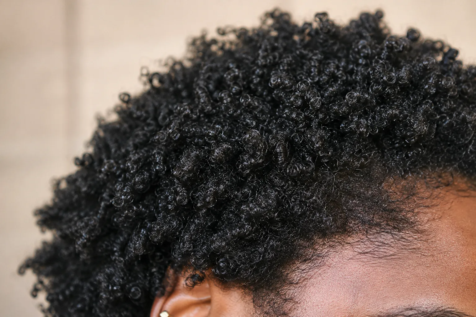 Close-up of healthy 4c coily natural hair