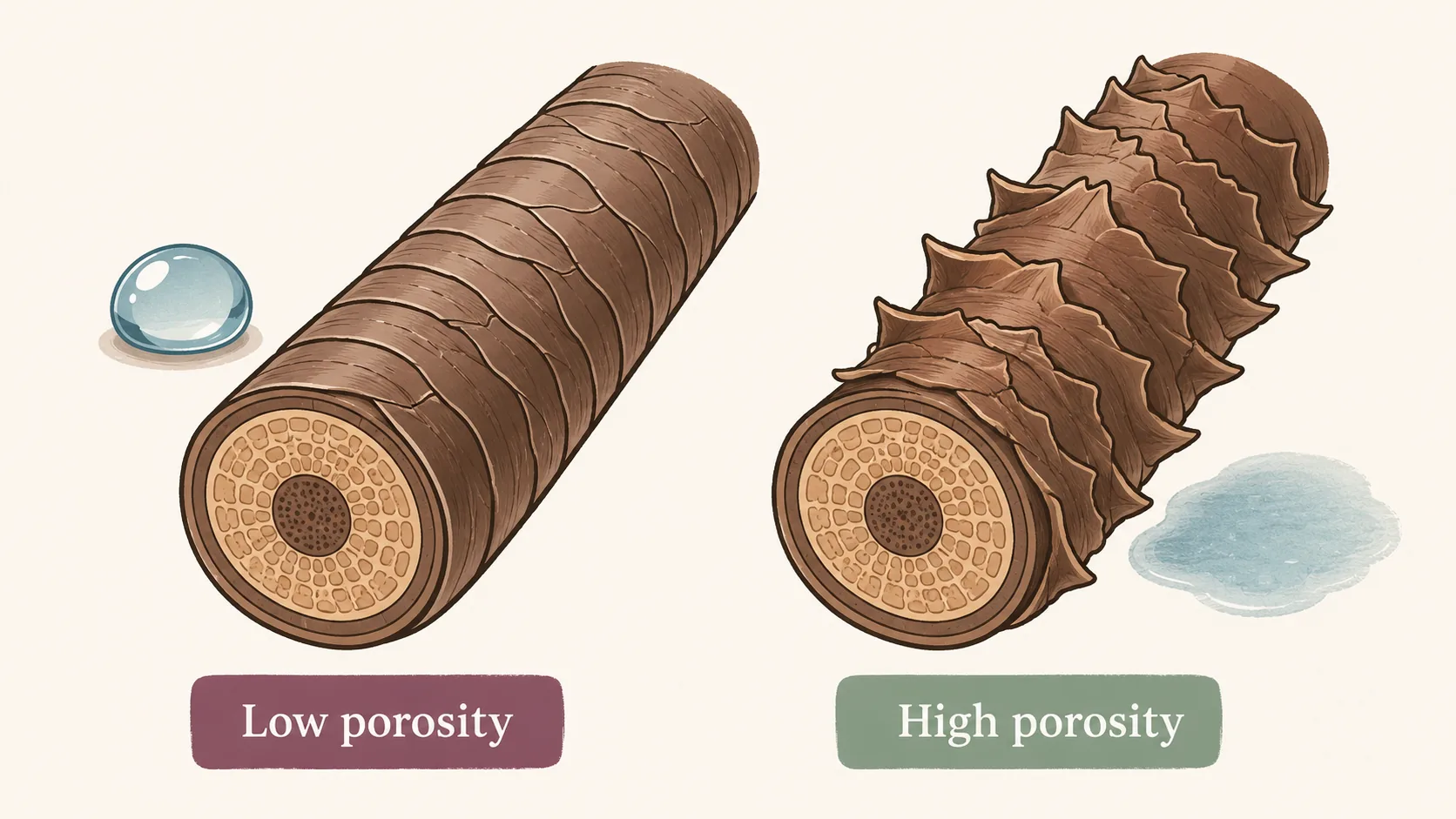 Side by side illustration of a tight cuticle and a raised cuticle
