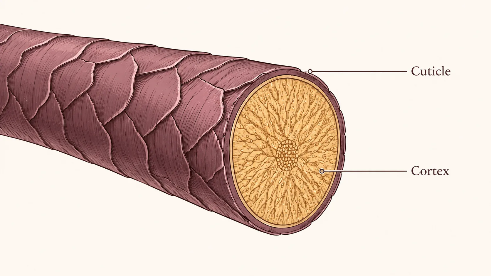 Cross-section illustration of a hair strand cuticle